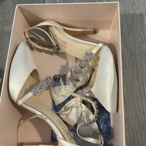 Luxe White Satin Heels with Crystal Embellishments